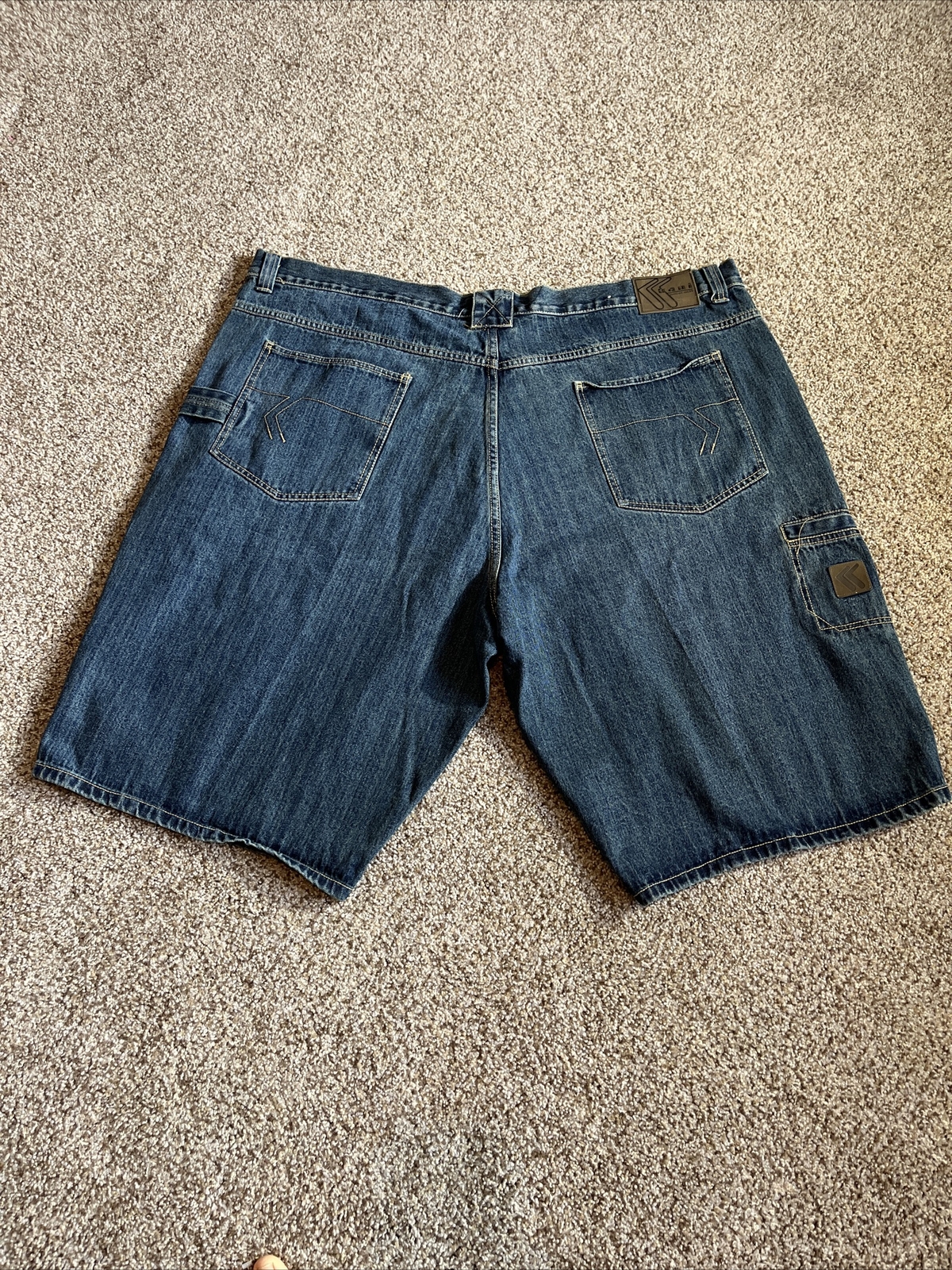 Karl Kani Shorts Men's 48 Dark Wash Baggy Fit Carpenter Denim Jorts Waist 47 - View 9