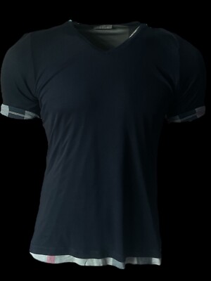 BURBERRY BRIT Herren Designer T Shirt V-Neck doppelte seite schwarz/beige Gr.M