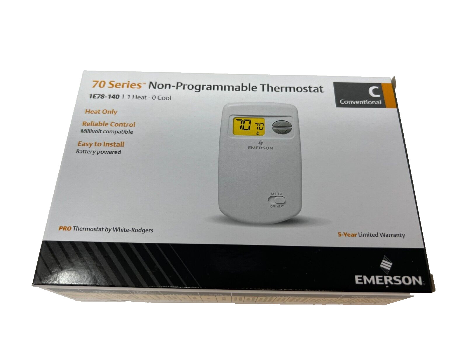 NEW Emerson 70 Series NonProgrammable HeatOnly Thermostat 1E78140