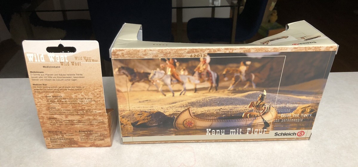 シュライヒ　インディアン フィギュア カヌー Schleich 42013 Indian In Canoe Figurine & 70309 Medizimann