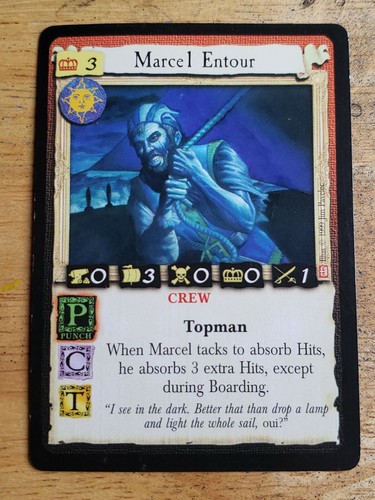 2 tarjetas coleccionables vintage 1999 fuera de uso 7th Sea CCG Marcel Entour Crew - Imagen 2 de 4