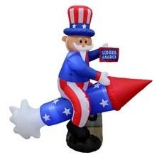 6 Foot Long Patriotic Independence Day 4th of July Inflatable Uncle Sam on Ro...