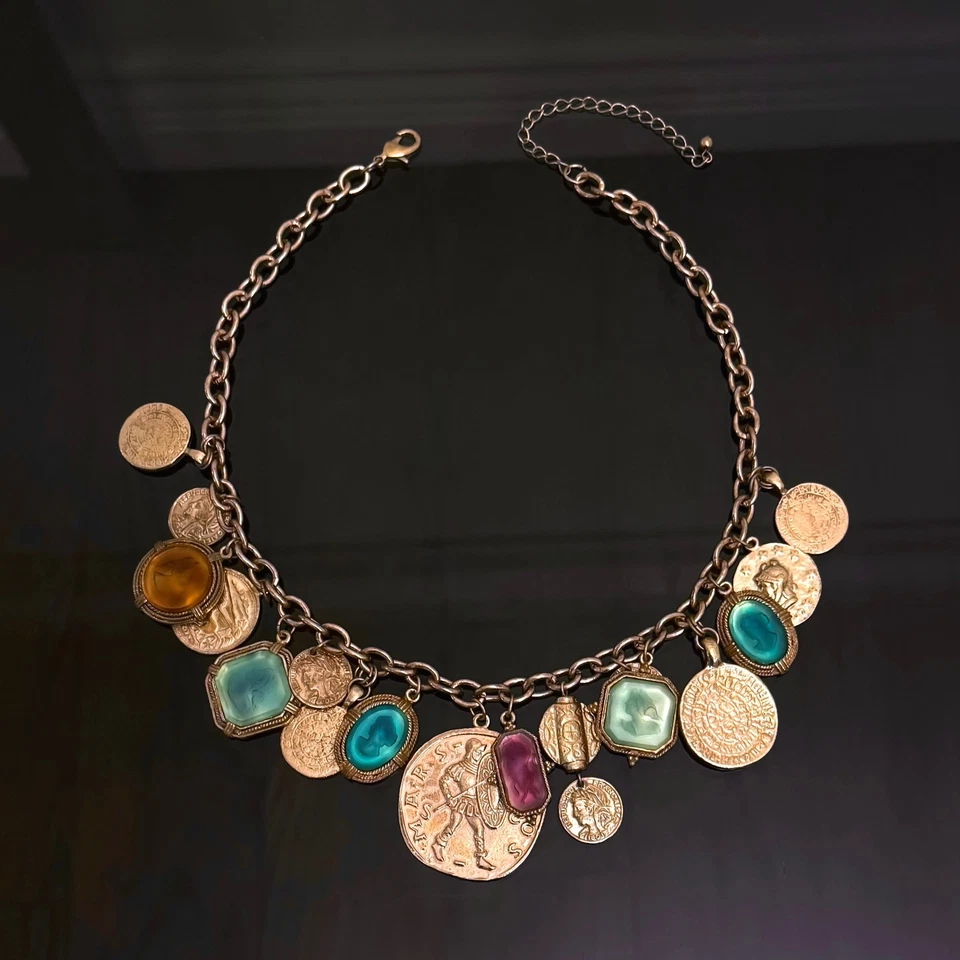 COLLAR CAMAFEO MONEDA ROMANA AÑOS 90 Declaración Disfraz Dije Vidrio Retro Foto 2 de 4