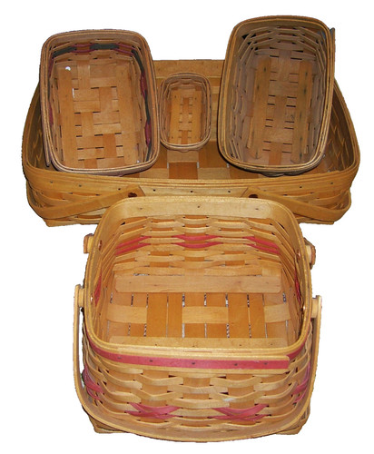 5 CLASSIC LONGABERGER WOVEN MAPLE WOOD BASKETS VARIOUS STYLES AND SIZES