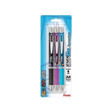 Pentel EnerGel RTX Impressions 0.7mm Med., Assorted Barrels, Black Ink, 3-pk
