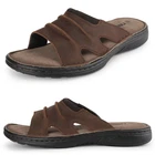 riemot Men's Leather Sandals Outdoor Walking Cushioning Arch Support Slides Shoe