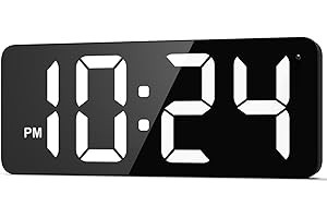 LED Digital Wall Clock with Large Display, Big Digits, Auto-Dimming, 12/24Hr For