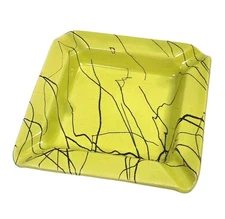 Vintage Mid-Century Ceramic Art Splatter Ashtray | Green w/Black Vein 4.75x4.75"