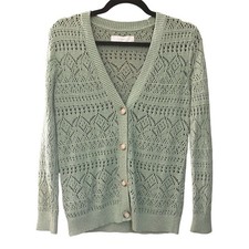 Loft button front pointelle style knit long sleeve cardigan
