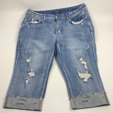 Judy Blue Boyfriend Light Blue Distressed Cropped Capri Jeans Size 20 Stretch