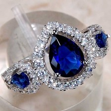 2CT Treated Blue Sapphire  Topaz 925 Solid Sterling Silver Ring Sz 9 MK1-3