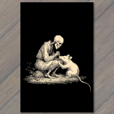 STICKER Skeleton Feeding Opossum Surreal Friendship Dark Whimsical Gothic
