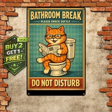 Cute Black Dog Whimsical Aluminum Sign Funny Bathroom Decor 8x12