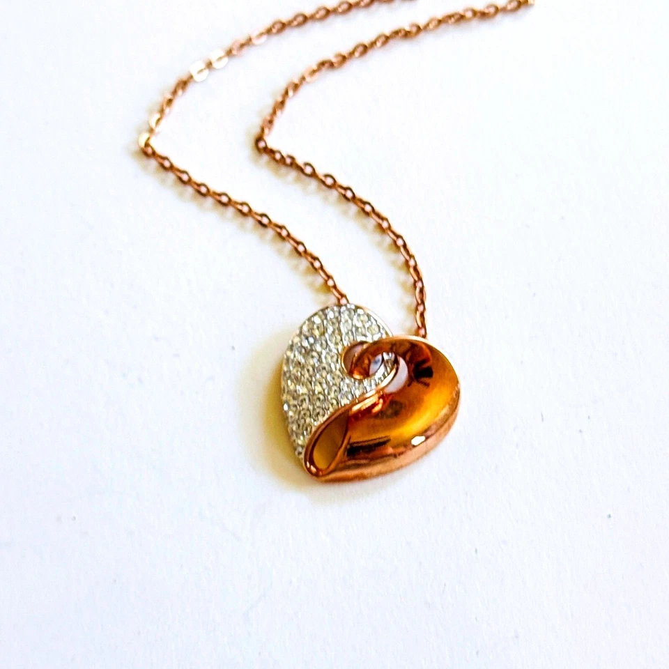 Collar corazón Swarovski Guardian firmado oro rosa cristal estrás cisne 18" Foto 4 de 4