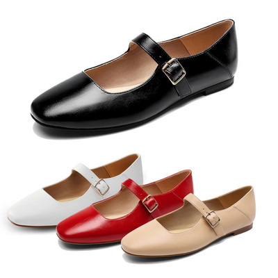Women Mary Jane Ankle Strap Square Toe Flat Shoes Casual Slip On Dress Shoes