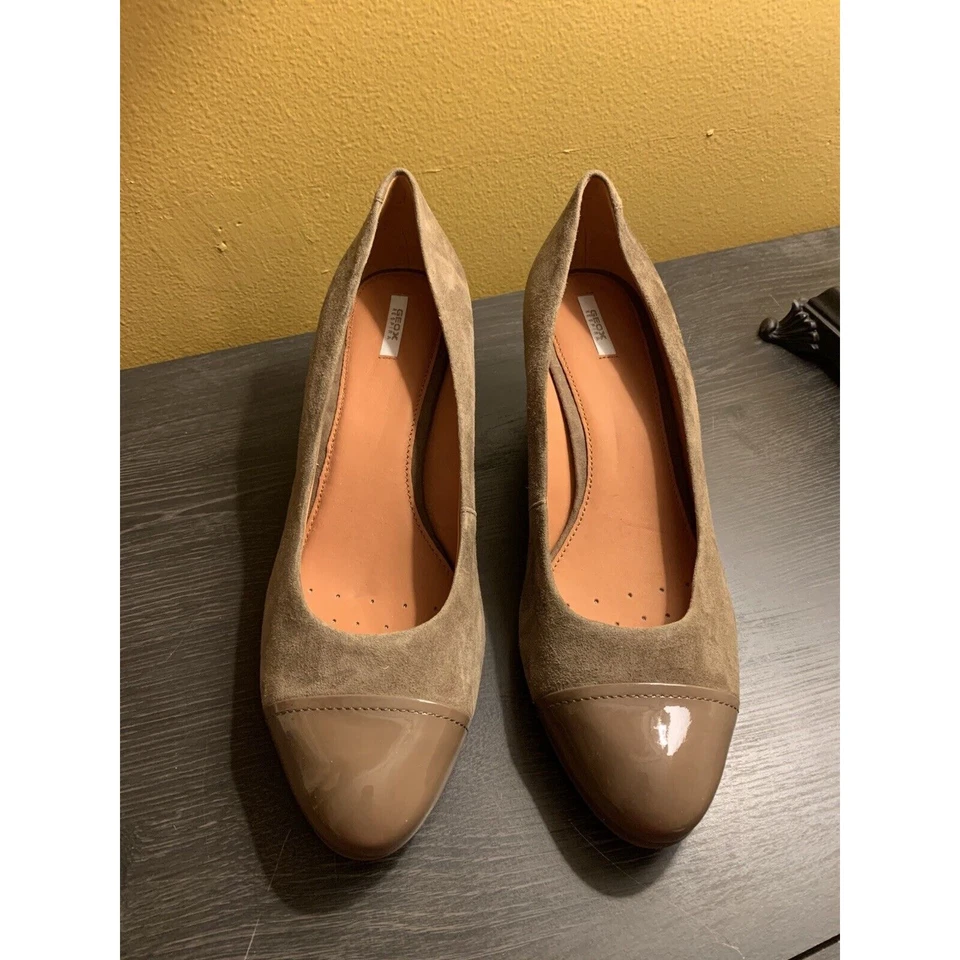 GEOX Respira Zapatos Mujer EU 41 US 10/11 Marrón Charol Gamuza Tacón Venere Foto 3 de 4
