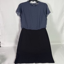 NWT Loft Dress Swiss Dot Flutter Sleeve Womens Size 4 Blue Black Knee Length