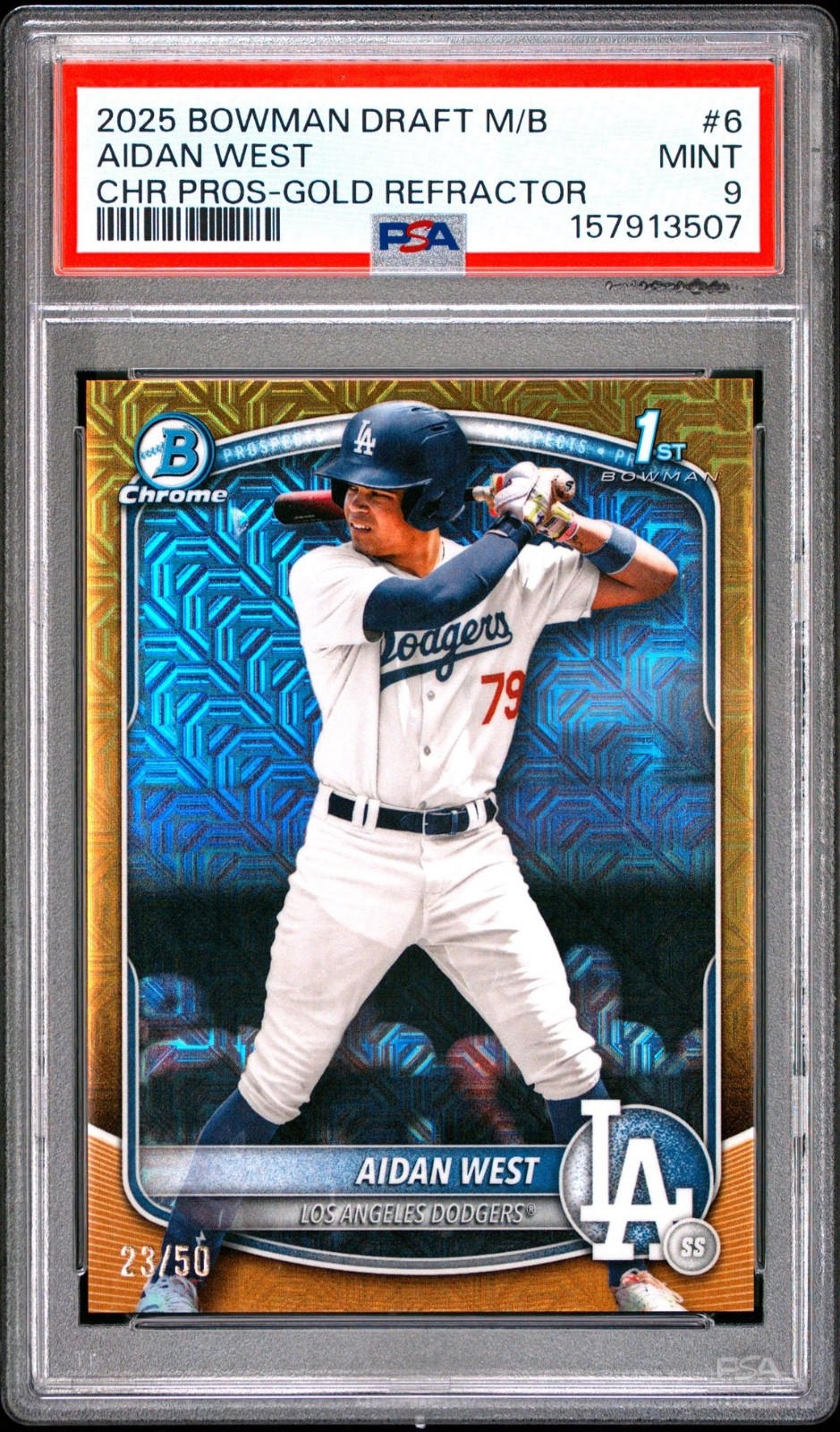 2025 Bowman Draft Chrome Mega Aidan West Gold Refractor /50 #BDC-6 PSA 9