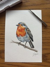 ORIGINAL Robin Bird Watercolor Painting Signed by Artist UNFRAMED