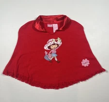 Strawberry Shortcake Sweater Poncho Girls Large 7/8 Red Fringe Knit Cartoon 00s