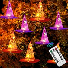 8 Pcs Hanging Witch Hat String Lights, Light Up Waterproof Halloween Decorations