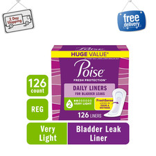 New Poise Daily Incontinence Panty Liners, Regular, 2 Drop Very Light, 126 Count