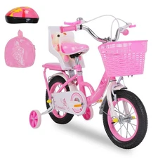Kids Bike for Girls Ages 2-7 with Training Wheels Doll Seat Streamers & Basket