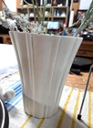 Vintage MCM HAEGER ceramic ART DECO H2 TABLE VASE 8" white matte flared ribbed