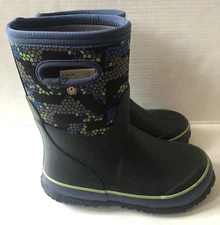 Bogs Waterproof Rain Boots Youth 3 Grasp Axel Multicolor Rubber Pull On Mid Calf
