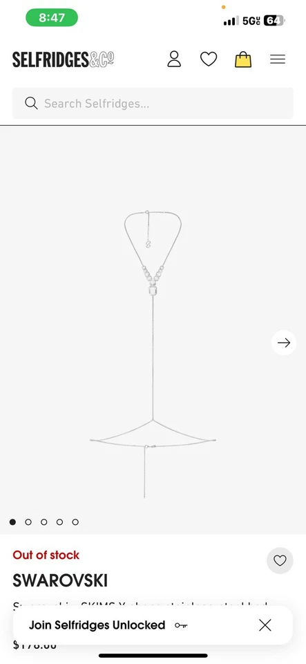 Swarovski x SKIMS body chain, V-shape, White, Stainless Steel -5678061 New - Image 2 of 2