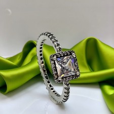Square Halo Ring, Cubic Zirconia, Women
