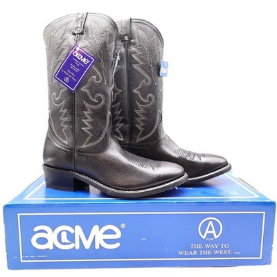 Acme Vintage Western Boots Mens 10.5 D Black Leather NWT AC205 Cowboy Deadstock
