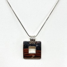 VTG Silver Square Cutout Pendant Necklace Minimalist Snake Chain Bold Geometric