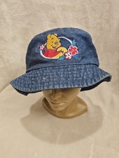 Girl's Winnie the Pooh Floral Blue Denim Embroidered Bucket Hat Vintage