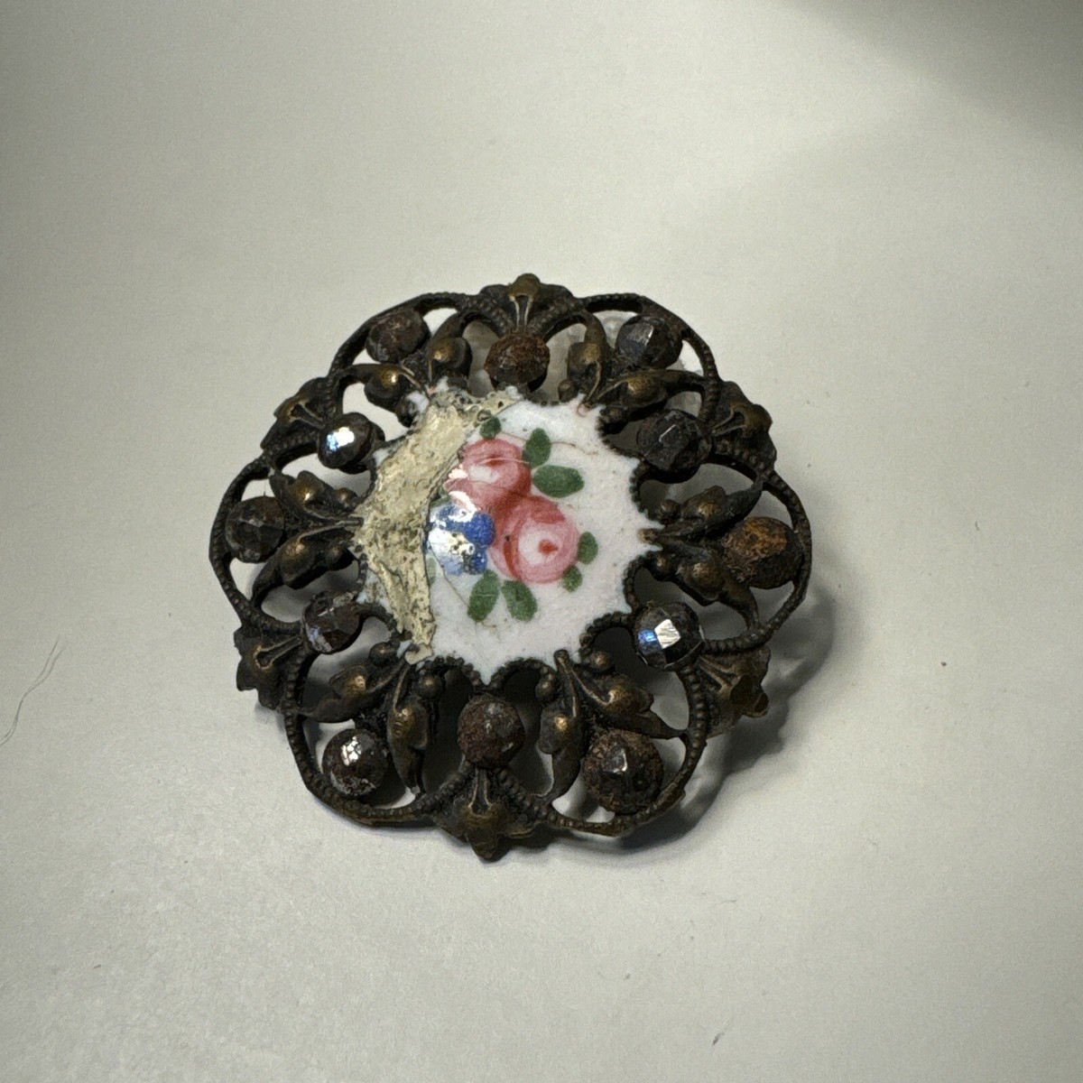 Antique Hand Painted Metal Shank Button Floral Design Q959 | eBay