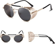 Retro Gothic Steampunk Sunglasses Black, Gold Polarized Metal Frame Glasses 2