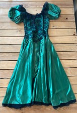 Vintage Angelic Creations Ankle Length Dress Sz 8 Green Black Lace HG