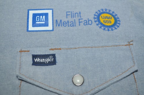 Vintage Wrangler Shirt Mens 16 1/2x34 Western Long Sleeve Chambray Snap USA - Picture 4 of 12