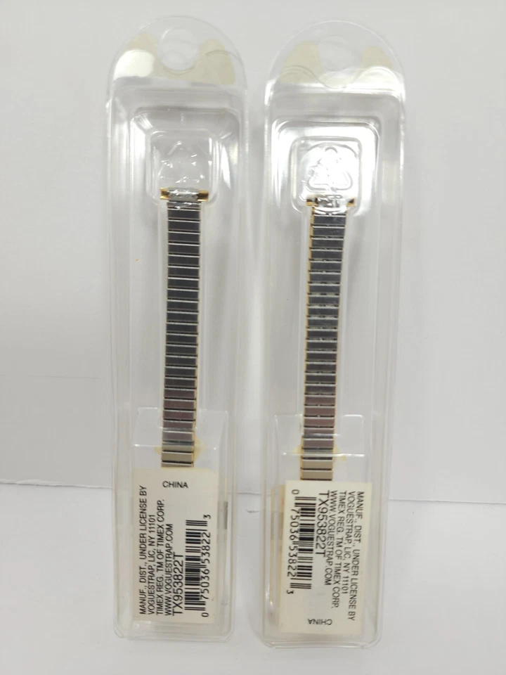 (2) 1-Pair Vtg Womens NiB Timex Silver Gold Tone Stainless Exp. Bands 8-12mm. - Image 2 of 3