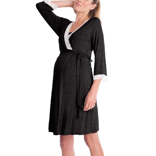 Pregnant Womens Lace Maternity Nursing Nightdress Nightwear Nightie Robe Gown UK - Picture 19 of 33