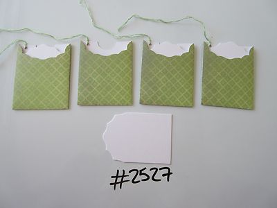 4er Set #2527 grüne Rauten-/Quiltmuster einzigartige handgefertigte Geschenkanhänger