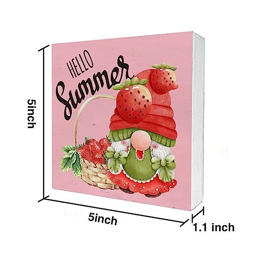 Caja de madera Hola verano letrero decoración escritorio flamenco gnomo bloque madera placa caja - Imagen 2 de 5