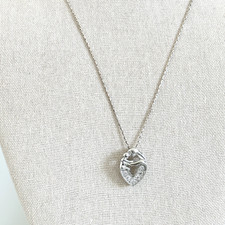 925 Sterling Silver Mother Child Heart Clear CZ Pendant Chain Necklace 20"