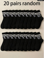 Shein 20 Pairs Childrens Black Athletic Socks - double stripe and face 8-12yrs