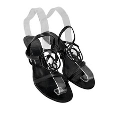 Christian Dior Vintage Logo Bondage Sandals 37 Black Leather Stiletto Heels