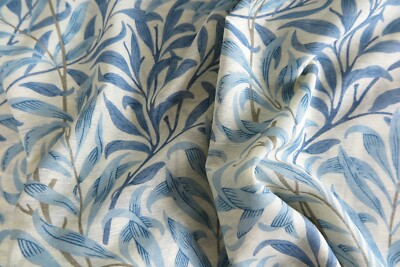 WILLIAM MORRIS VORHANGSTOFF ''Wellow Bough's Voile'' 3,8 METER BLAU HALBTRANSPARENT