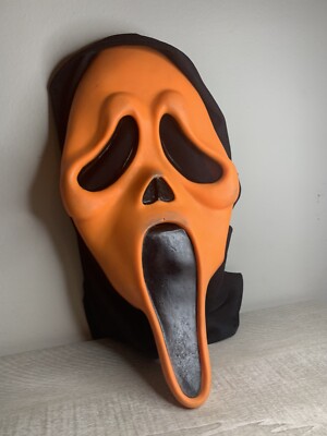 Vintage Orange Scream Ghost Face Mask Easter Unlimited Fun World RARE!