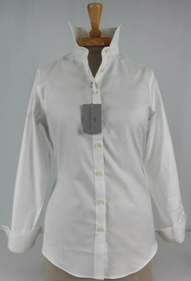 Blusa Mujer 100% Algodón Pinpoint, Manga Larga Cuello Recto, Blanco $27.50 Foto 2 de 4