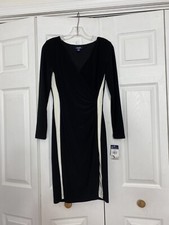 NWT Chaps Size Small Black Faux Wrap Dress Colorblock Long Sleeves Women’s S NEW