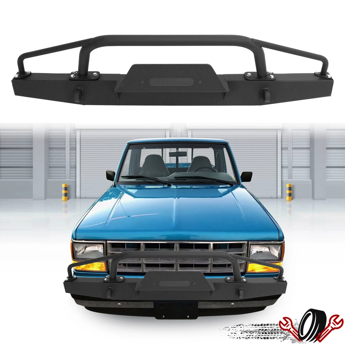 Front Bumper Assembly Bull Bar – For Ford Bronco II 1984-1990 & Ranger 1983-1992 – Black Steel